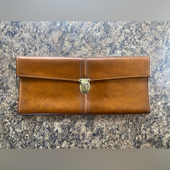 Rolfs Map Holder Faux Carmel Leather Vintage Car Buckle Closure Canvas Interior - Picture 4 of 6